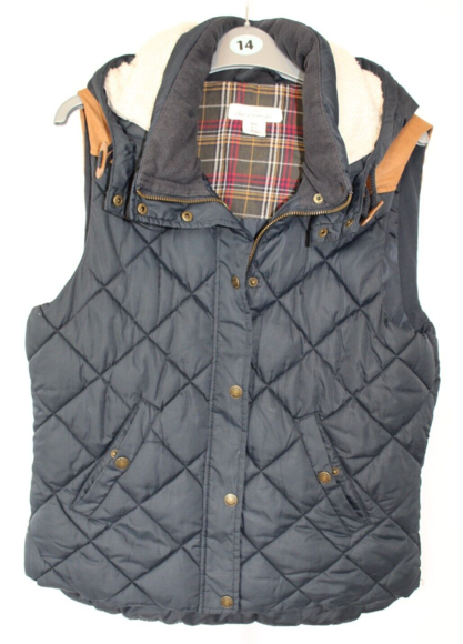 LOGG Jackets & Blazers - LOGG gilet size 14 Eur 42 Navy Blue Tan contrast hooded pockets